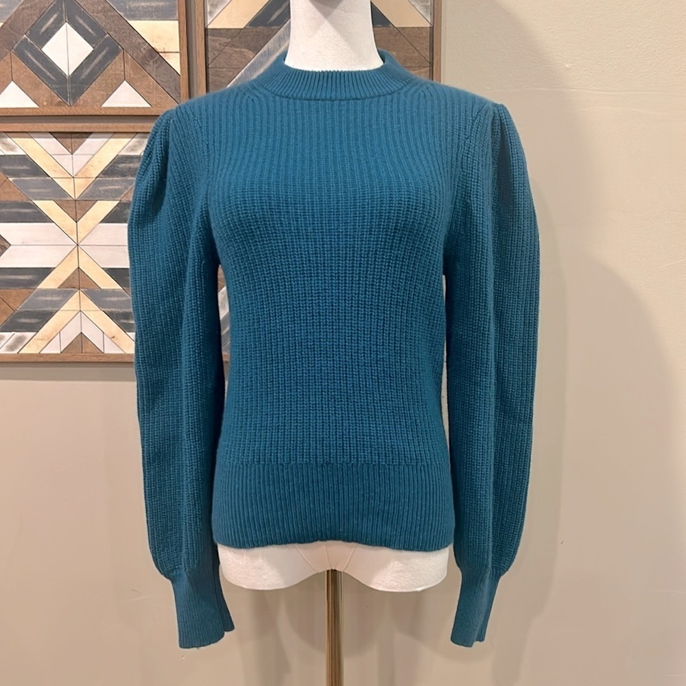 J. Crew Cashmere Puff Sleeve Knit Sweater Teal Small